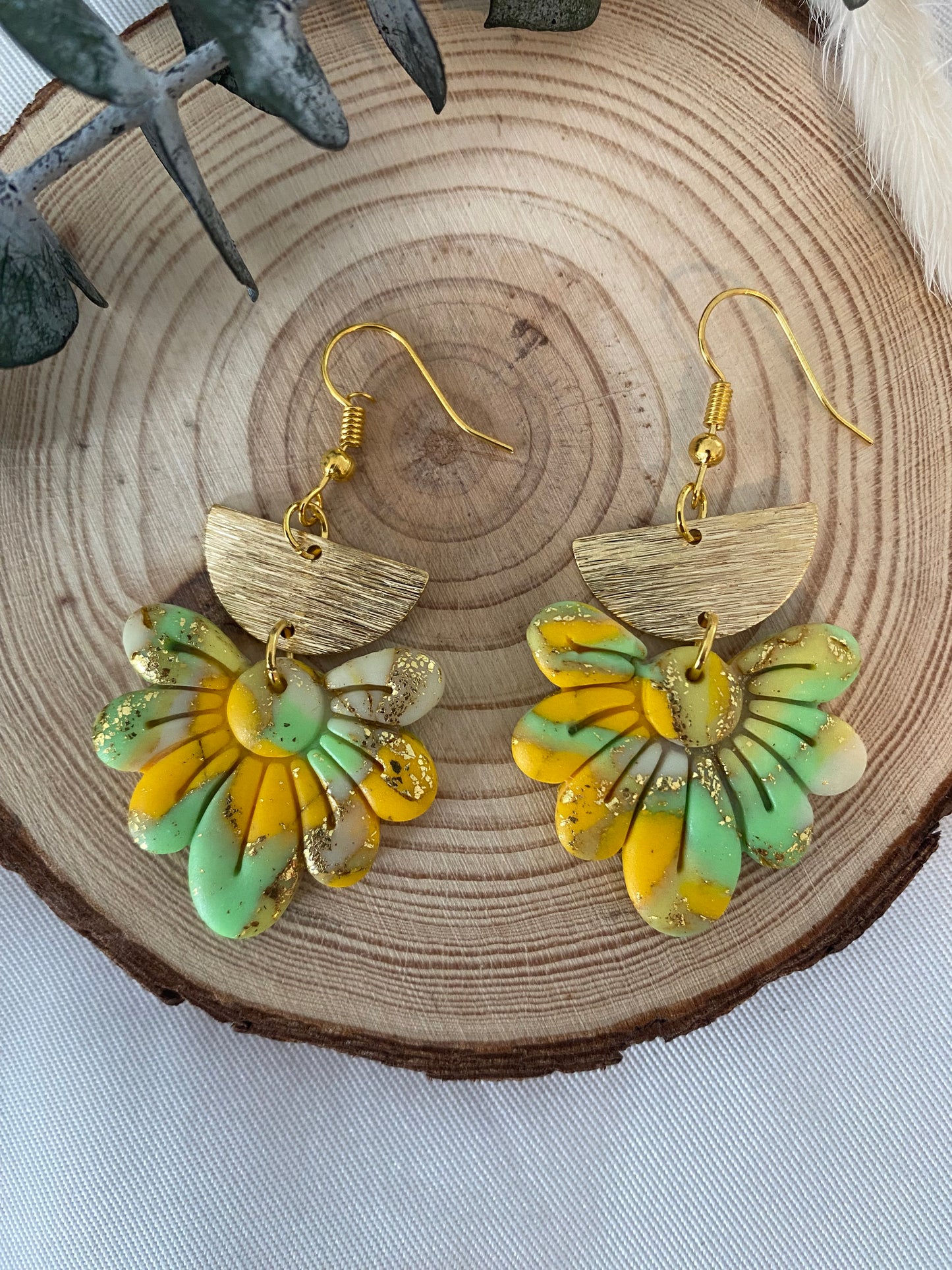 Boucles d’oreilles jaune et verte