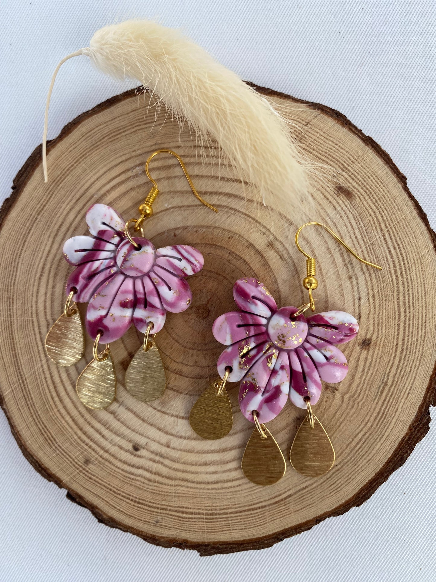 Boucles d’oreilles rose et blanche