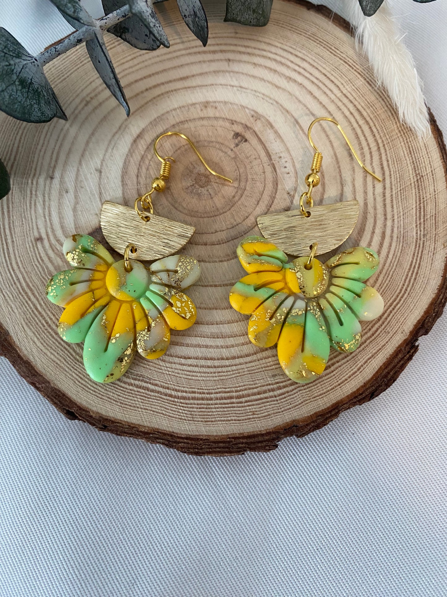 Boucles d’oreilles jaune et verte