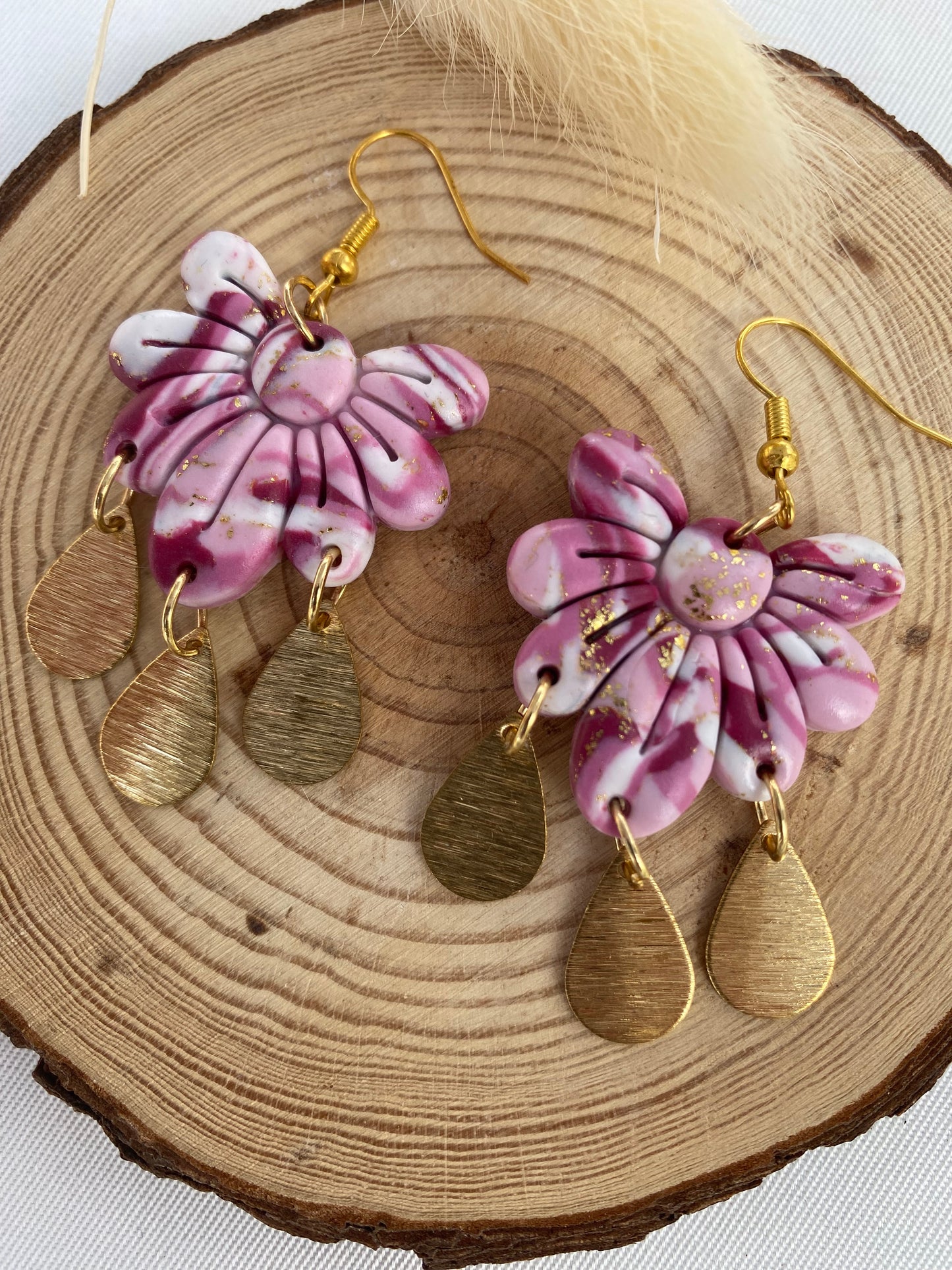 Boucles d’oreilles rose et blanche