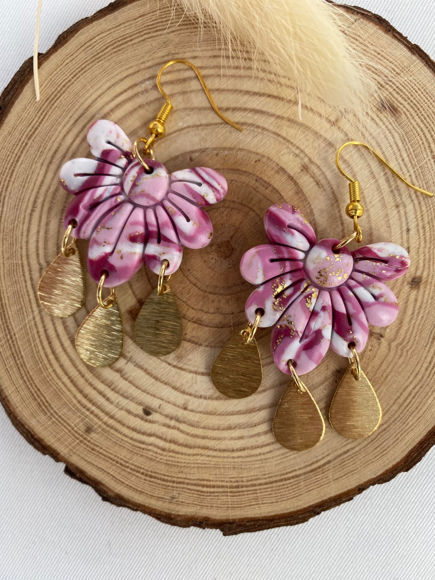 Boucles d’oreilles rose et blanche