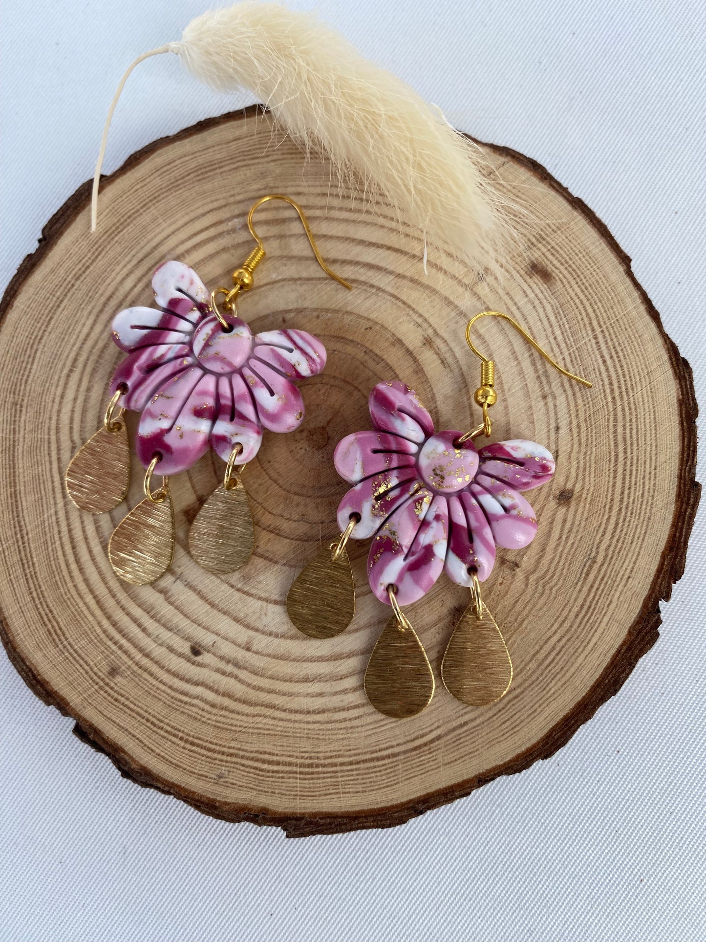 Boucles d’oreilles rose et blanche